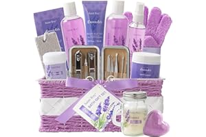 SAINT ROY Mother's Day Gift for Mom Spa Gift Baskets for Women Bath lavender gifts spa gift set Basket For Women & Men, Luxury Self Care Home Spa Kit Lavender Bath Gift Basket 20Pcs Bath Gift Set