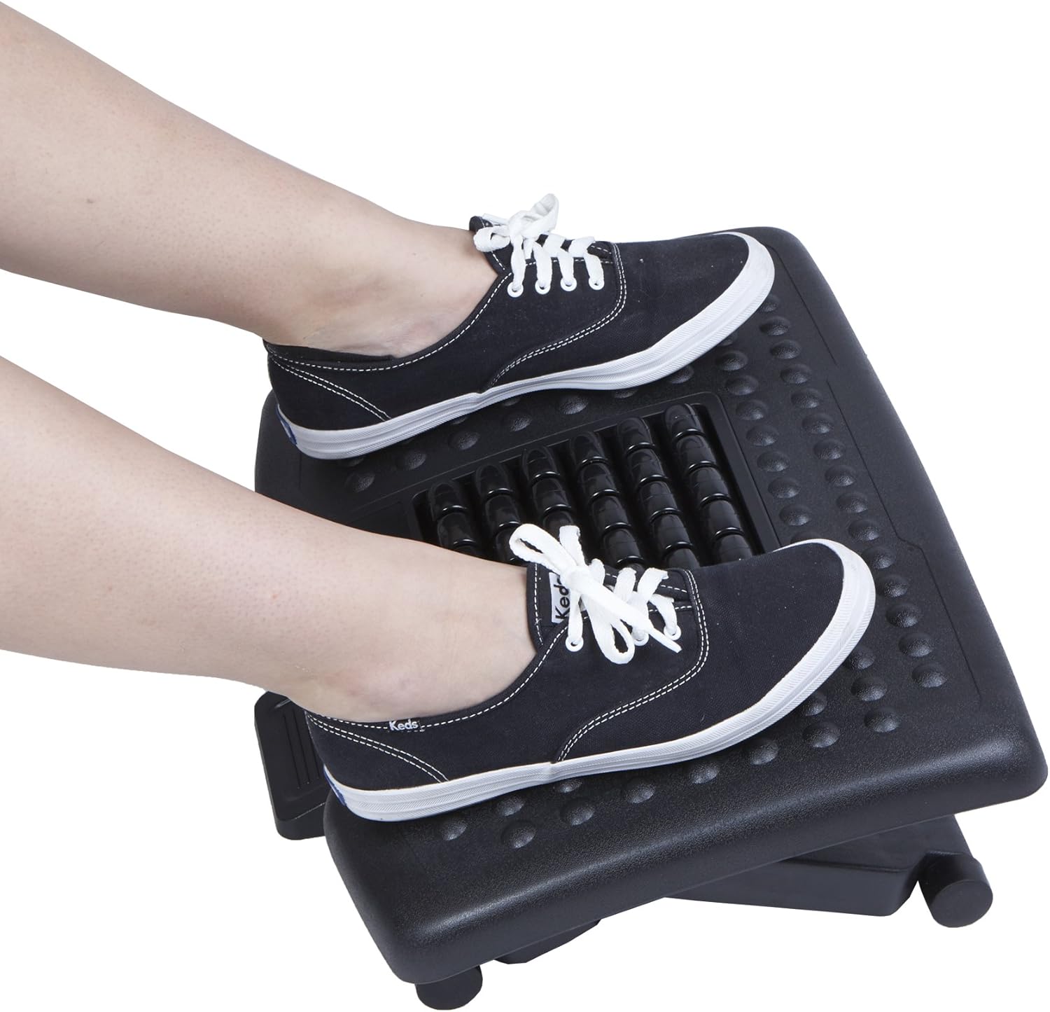 Mind Reader Adjustable Height Ergonomic Foot Rest with Massage Rollers, Black: Home & Kitchen