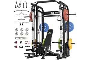 Major Fitness Smith△ Machine Drone2 Premium, All-in-One Home Gym Squat Rack with Aluminum Pulley Set , Weight Bar, Dual LAT Pull-Down Systems & Cable Crossover Machine for Full-Body Workouts