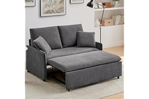 PILITA 55“ Sofa Bed, 2 in 1 Sleeper Sofa with Detachable Chenille Cover, Easy to Assemble, Recliner Lounge, Comfy Futon Pull Out Couch for Living Room/Office/Apartment (Grey)