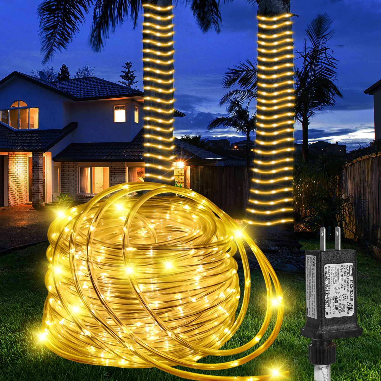 Photo 1 of (New) Rope Lights, 100FT 300 LED Connectable Rope Lights, Waterproof Tube Lights with 8 Modes for Indoor Outdoor, Deck, Pool, Landscape, Background, Trees, Bridges, Eaves Decoration (Warmwhite)