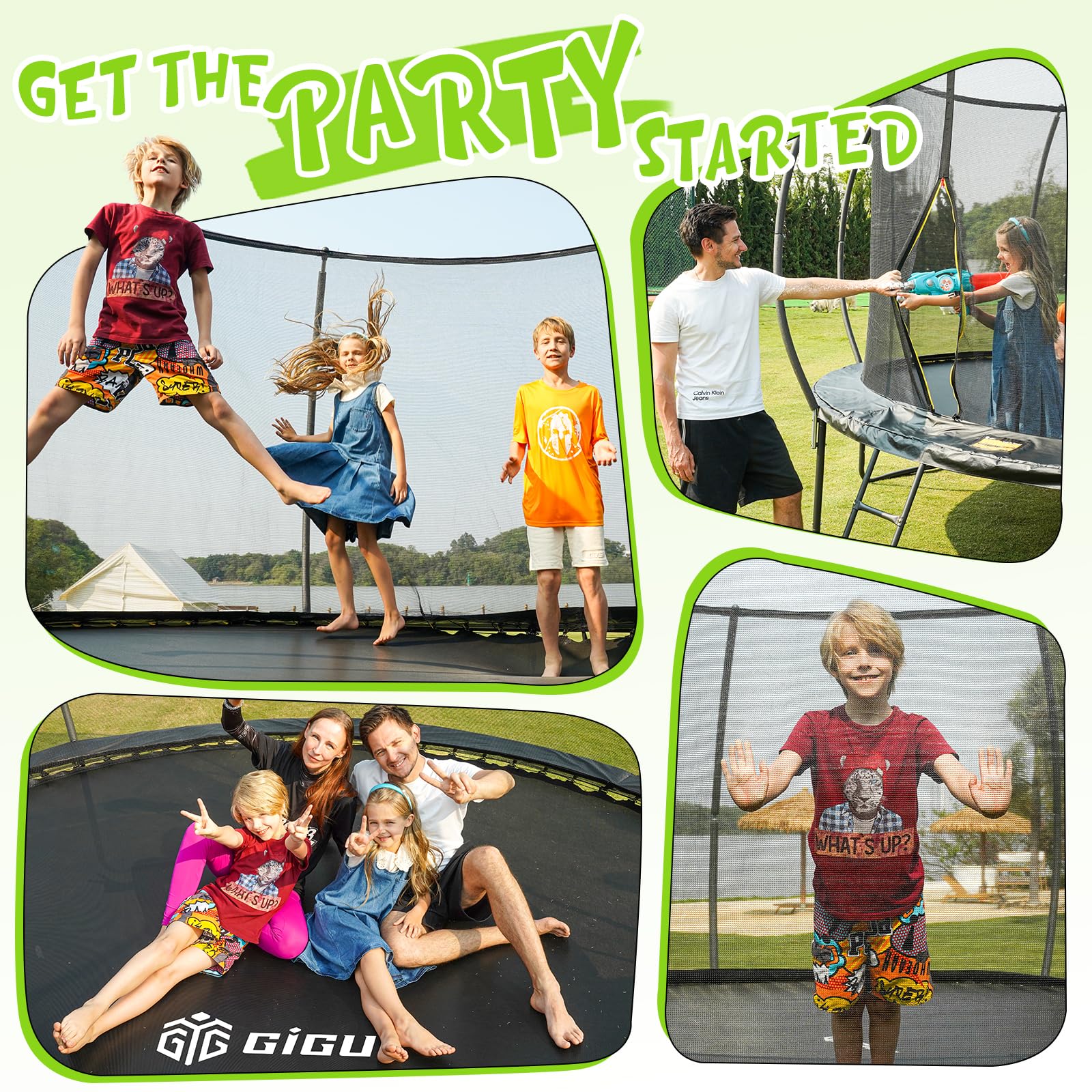 Gigu 10FT 12FT 14FT Recreational Trampolines with Enclosure Net and Ladder and Anti-Rust Coating, ASTM Approved Trampoline Outdoor for Kids and Adults Outdoor Yard Trampolines