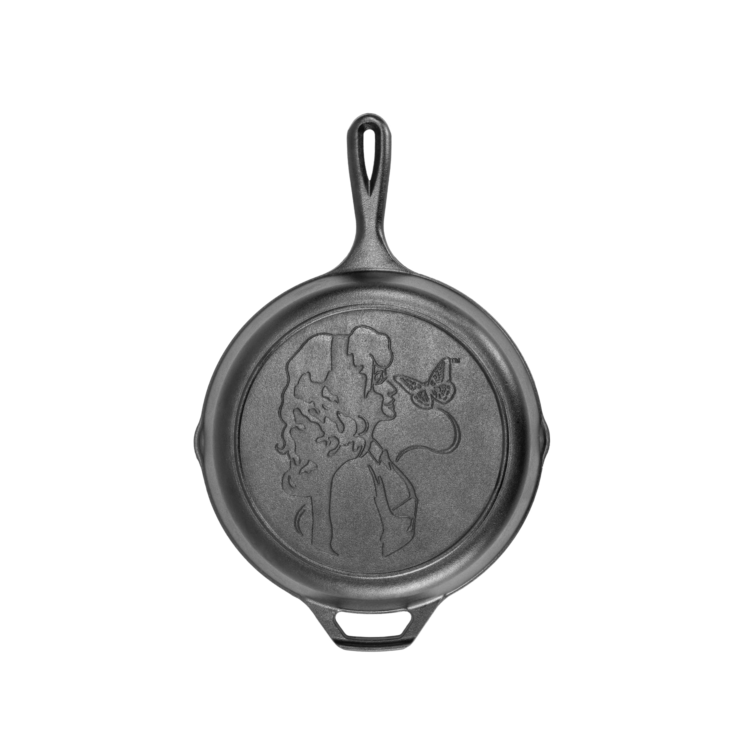 Photo 1 of Lodge 10.25 Inch Dolly Parton Pre-Seasoned Cast Iron Stamped Skillet - Signature Teardrop Handle - Use in the Oven, on the Stove, on the Grill, or Over a Campfire, Black