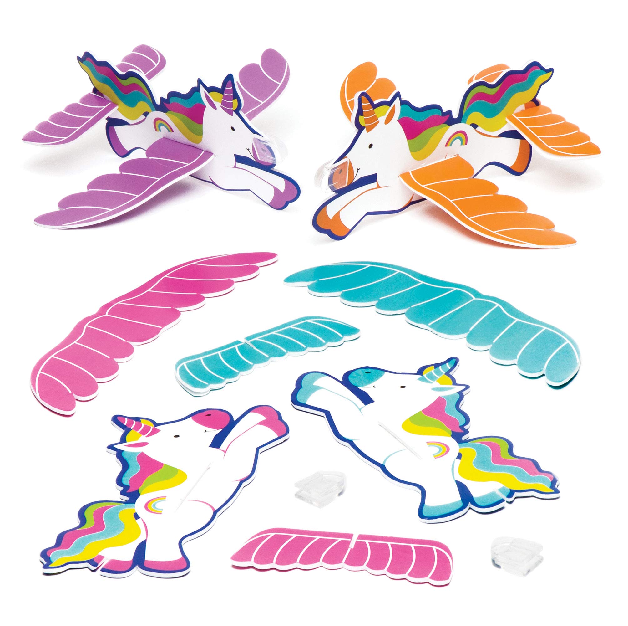 Baker Ross AR583 Rainbow Unicorn Gliders - Pack of 8, Flying Toys For Kids Party Bag Fillers, Pocket Money Gifts and Small Items for Children