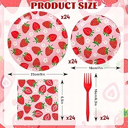 Whaline 96Pcs Strawberry Tableware Set Cute Fruit