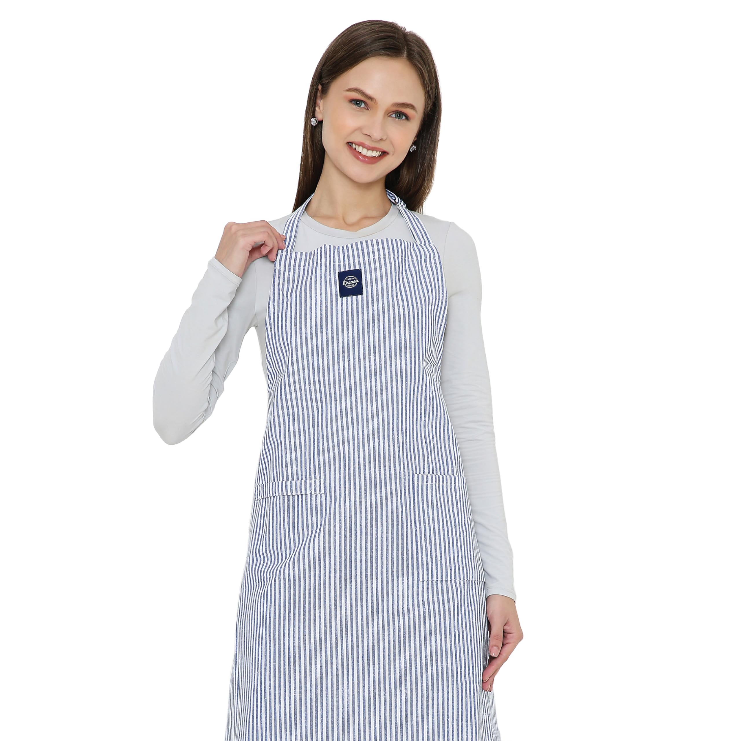 Encasa XO Adjustable Kitchen Cotton Apron With Pockets & Towel Holder Of Size 68x85 cm (Ticking Black) for Men & Women Chefs For Cooking & Baking in Home, Restaurants & Barbeque