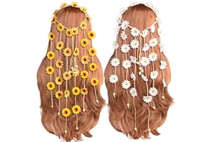 Sucrain 2pcs Flower Hippie Headband Floral Crown Summer Sunflower Hair Accessories for 70 s Bohemian Costumes Style