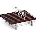 TOPIA HANGER 20-Pack Cherry Wooden Pants Hangers, Luxury Wood Skirt Hangers, Glossy Finish with Extra Thick Chrome Hooks & Anti-Wrinkle Clips CT03M