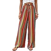 Verdusa Women's Elastic High Waist Boho Stripe Print Loose Wide Leg Pants