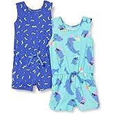 Amazon Essentials Girls and Toddlers' Knit Sleeveless Rompers (Previously Spotted Zebra), Pack of 2