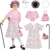 WooWee Kids Girl 100 Days of School Costume, Old Lady Costume for Kids, Halloween Cosplay Dress Up
