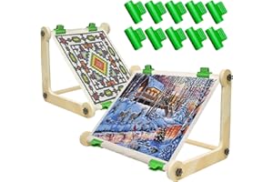WDBG 2 Pack Adjustable Wooden Embroidery Stands for Cross Stitch, Tabletop Hoop Holder with 2 Sizes Rods Tapestry Needlepoint Lap Natural Wood Frame for Sewing & Quilting