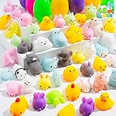 JOYIN 48 Pcs Easter Prefilled Eggs with Mochi Squishy Toys, Cute Stress Reliever Squishy Toy for Easter Egg Hunt, Kids Party Favor, Basket Stuffers, Goodie Bag Fillers, Classroom Prize Supplies