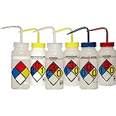 SP Bel-Art Safety-Labeled Assorted 4-Color Wide-Mouth Wash Bottles; 500ml (16oz), Polyethylene w/Polypropylene Cap, (Pack of 6) (F11716-0050) Made in USA