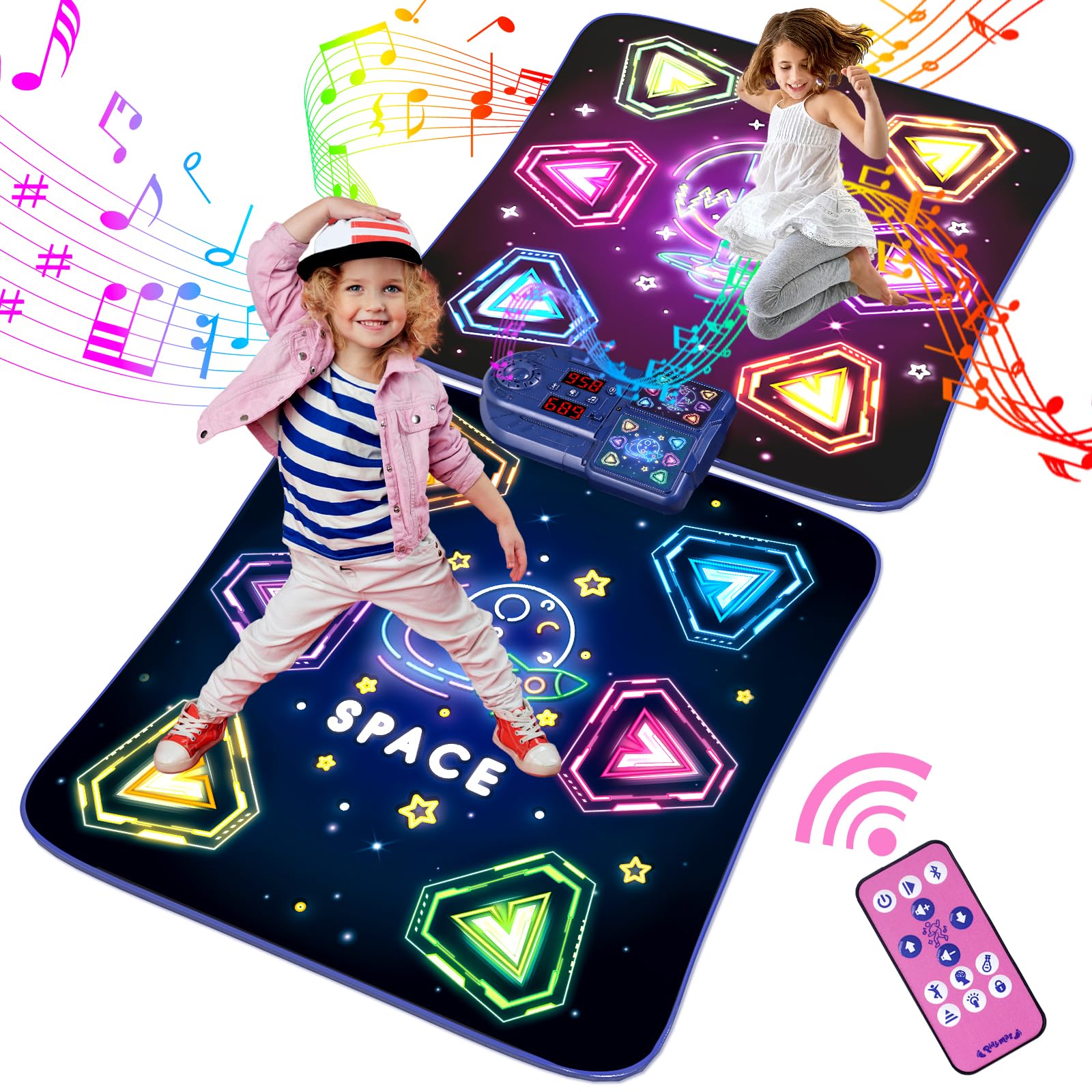 Photo 1 of Dance Mat Toys for 3-12 Year Old Girls Boy, 2 Players Dance Mat with Light-up 12 Buttons & 5 Games Mode, Bluetooth Dance Game Toy for Girls 5-7, Xmas Birthday Gifts for 3 4 5 6 7 8 9 10+ Year Old Kids