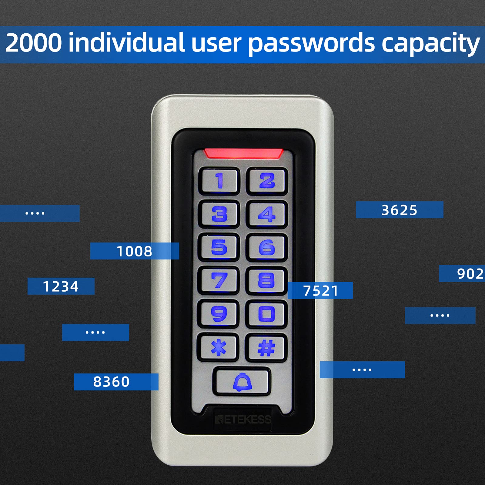 Retekess T-AC03 Security Access Control Keypad,RFID Keypad,Door Access Control,Stand-Alone Keypad,2000 Users,Wiegand 26-bit,Support Proximity RFID Card