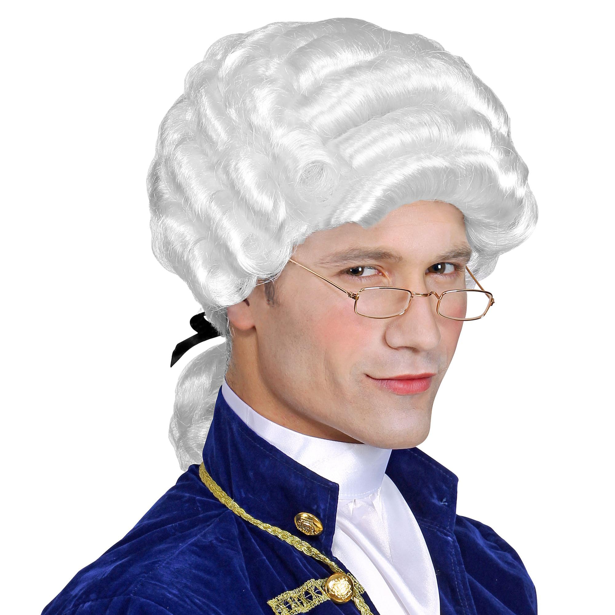 Widmann Mens Colonial Court Wig White Fancy Dress Historical Baroque Judge
