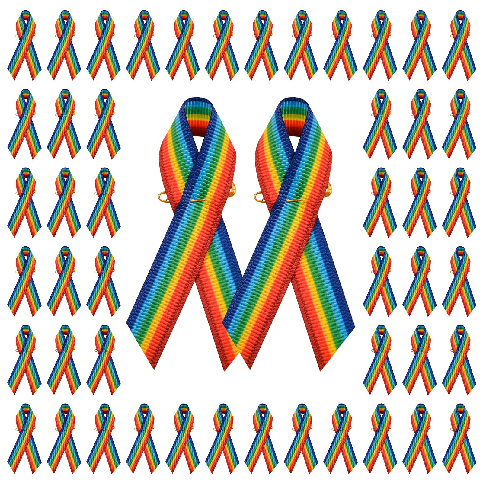 WANDIC 100 Pcs Rainbow Ribbon Pins,LGBT Badges Women Gay Pride Brooches for Clothes and Bags