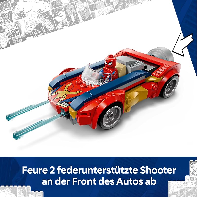 | Marvel Spider-Man Auto vs. Venomized Wolverine - Superhelden Spielzeug mit Spielzeugauto - Konstruktionsspielzeug mit 2 Minifiguren und 2 Shooter - Geschenk für Jungen ab 7 Jahren - 76336