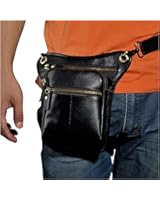 Le'aokuu Mens Genuine Leather Messenger Riding Hip Bum Waist Pack Drop Leg Cross Over Bag (The 3106 Dark Brown