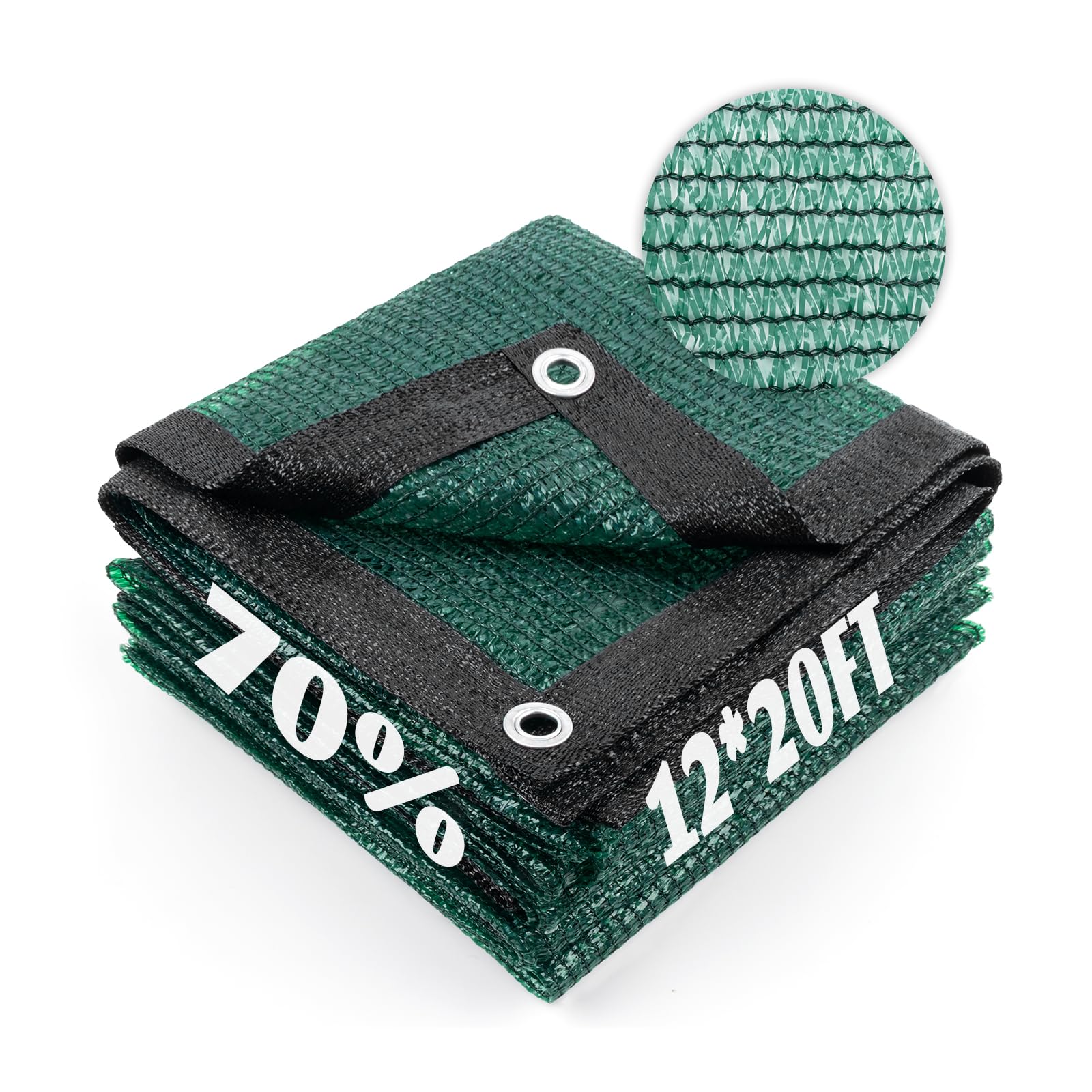 Cool Area 70% Sun Shade Cloth Mesh Tarp with Grommets for Plant Cover 12x20ft Patio Canopy Garden Pergola Greenhouse Car Barn Kennel Dark Green Image