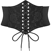 SUOSDEY Lace Floral Corset Belt for Women Wide Elastic Waist Lace-up Renaissance Pirate Stretch Cinch Belts