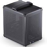 JONSBO C6-ITX Black Mini ITX Handled Mesh PC Case, Simple Compact Desktop Chassis, SP MB mini-ITX/Mini-DTX, ATX Power Bite (L140mm Max.), 170mm Tower Cooler,Tool-Free Open SFF Case, Black