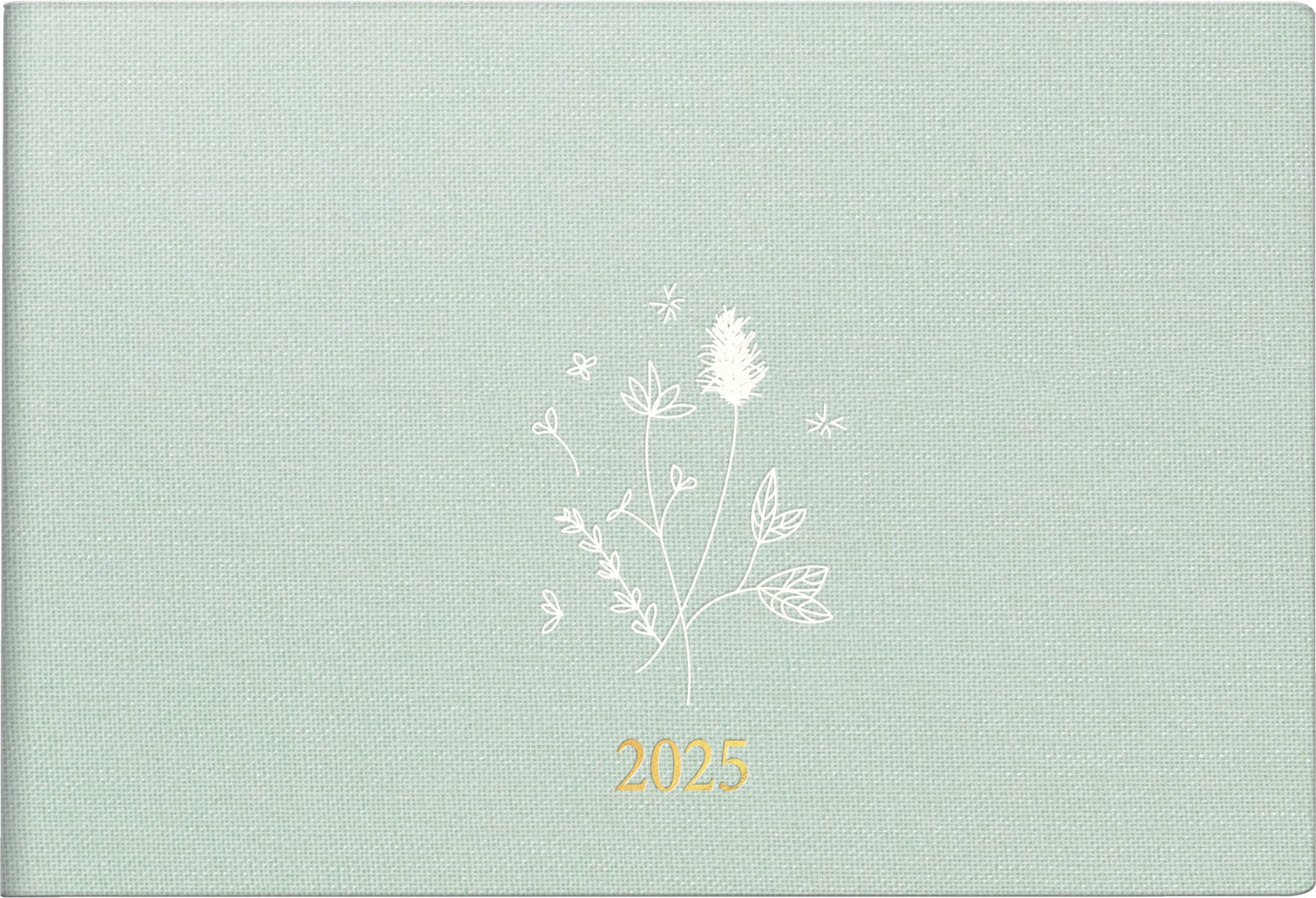 rido/idé Septimus Pocket Diary (2025) Wild Flowers, 2 Pages = 1 Week, A6 Landscape, 128 Pages, Linen Cover Trendy, Flexible, Mint