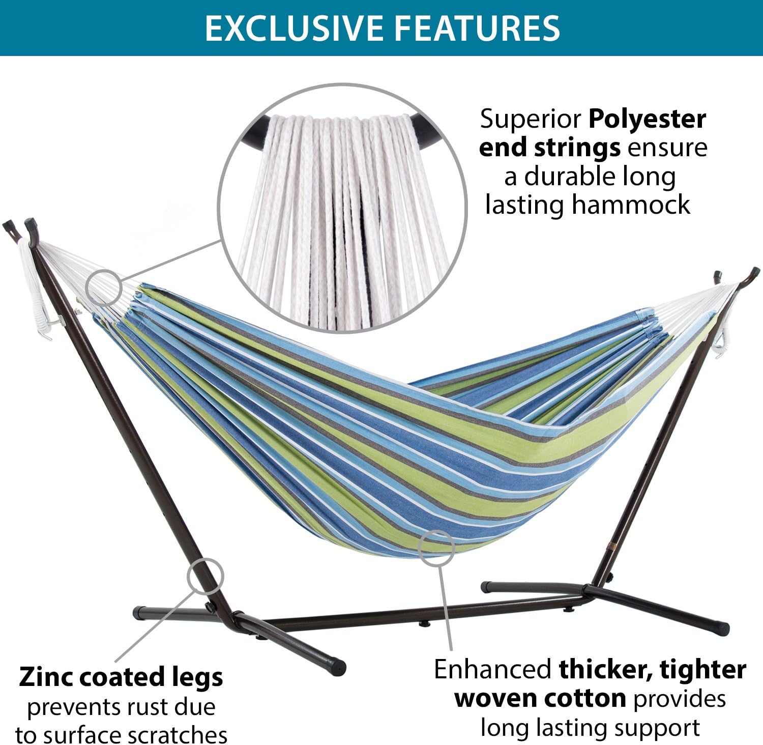 Vivere Double Hammock & 9' Steel Stand Oasis