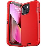 DHCALL for iPhone 13 Case (6.1"), with 2 Tempered Glass Screen Protector [Heavy Duty Military-Grade Full Body Drop Protection] Shockproof Tough Durable 6.1 Inch（RedBlack）