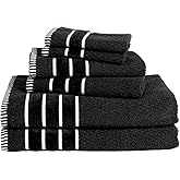 6-Piece Towel Set - Combed Cotton Rice Weave Bathroom Accessories with 2 Bath Towels, 2 Hand Towels, and 2 Washcloths by Bedford Home (Black)