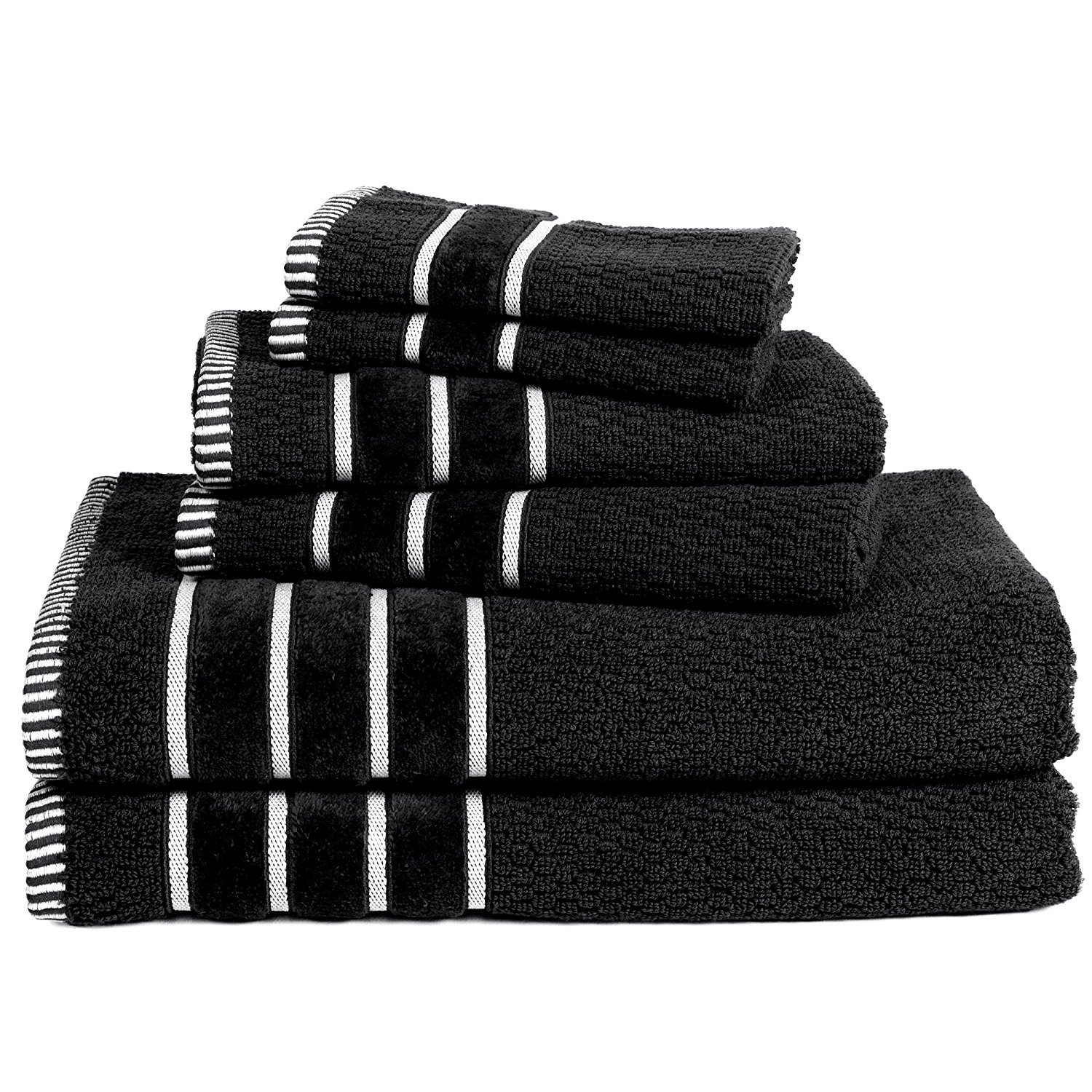 Photo 1 of 6-Piece Towel Set - Combed Cotton Rice Weave Bathroom Accessories with 2 Bath Towels, 2 Hand Towels, and 2 Washcloths by Bedford Home (Black)