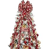 Hismir Christmas Tree Topper Bow, 53x13 Inches Large Christmas Velvet Topper Bow with Gold Snowflakes, Decorative Ribbon Bows for Xmas Tree Wreath Door Festival Home Decor(Red & Gold Snowflake)