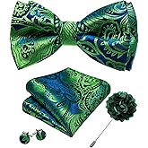 YOHOWA Mens Bow Tie Set Paisley Coloful Pre-tied Bowties Adjustable with Handkerchief Cufflinks Wedding Prom Party