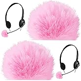 PAGOW 2 Pcs Pink Microphone Windscreens Furry Cover, High Density Mic Headset Cover, Lapel Microphone Windscreen for Lavalier Microphones Noise Reduction