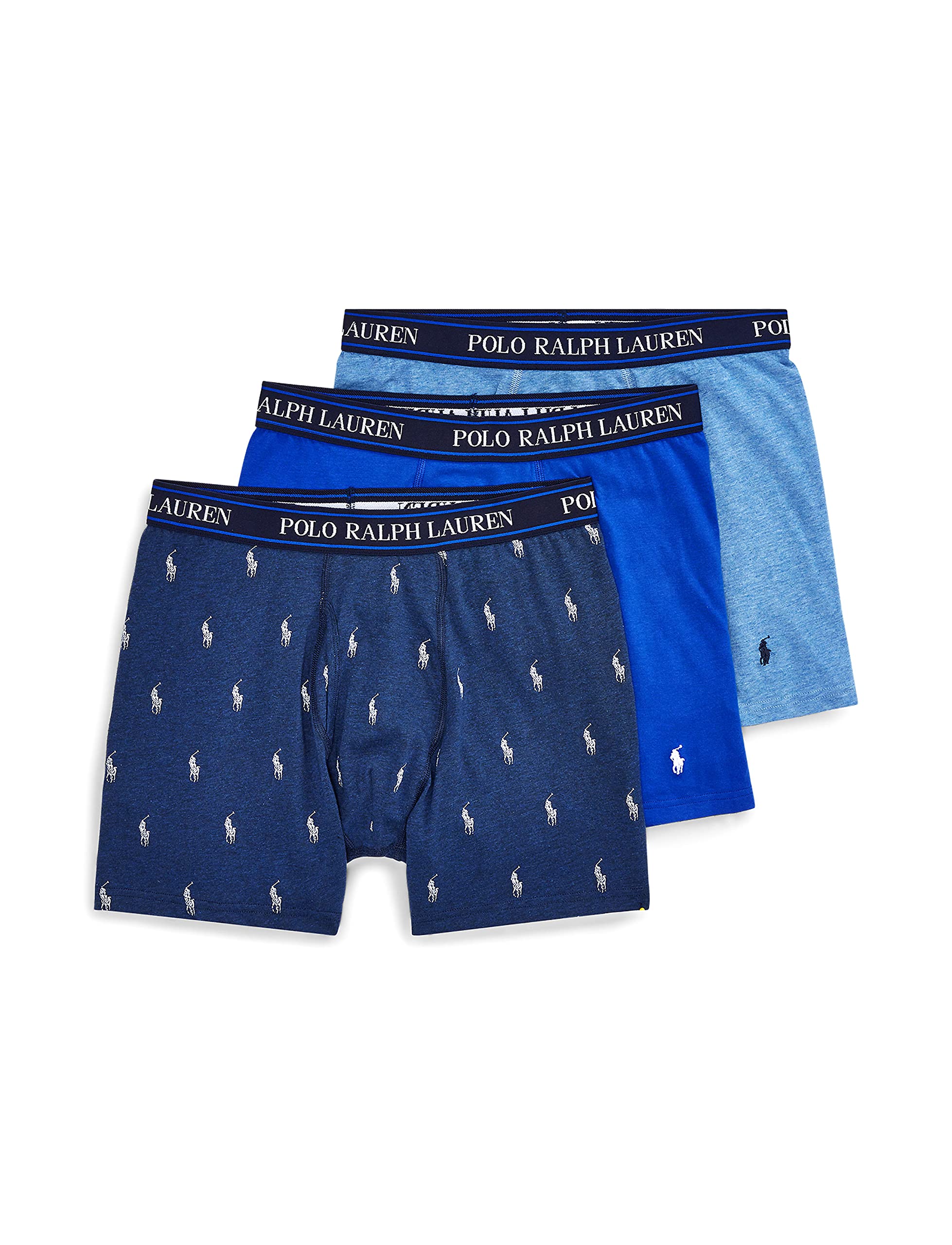 POLO RALPH LAUREN Men's Big & Tall Stretch Classic Fit Boxer Briefs, Trunks & Long Leg Available, 3-Pack, Pale Royal Heather/Monroe Blue Heather w/White AOPP/Blue Saturn, 4X Image