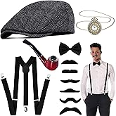 Goenb 1920s Mens Costume Accessories, Roaring 20s Costumes Gangster Roaring Accessories for Men Adult for Gatsby Cosplay