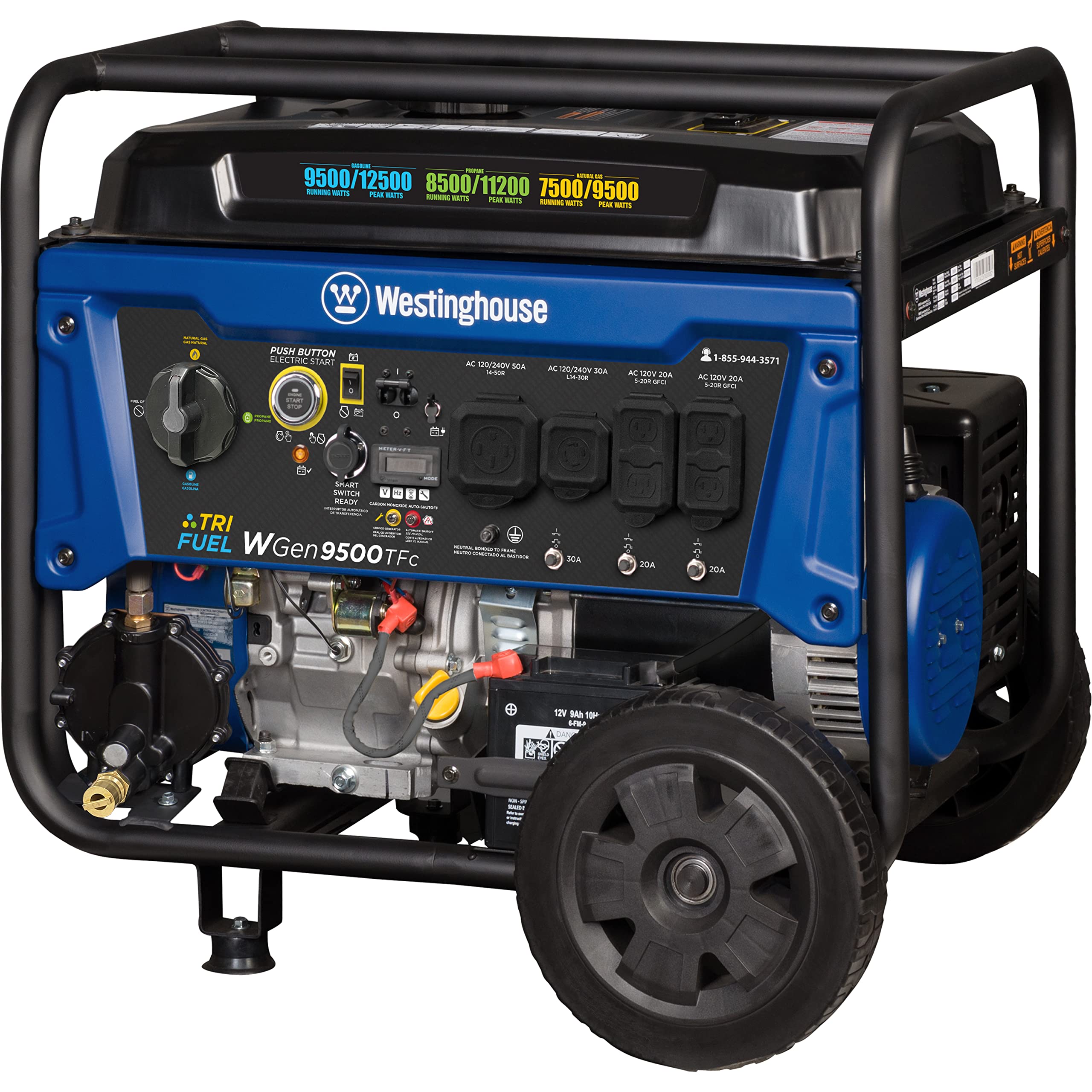 Westinghouse 12500 Peak Watt Tri-Fuel Home Backup Portable Generator, Remote Electric Start, Transfer Switch Ready, Gas, Propane, and Natural Gas Powered