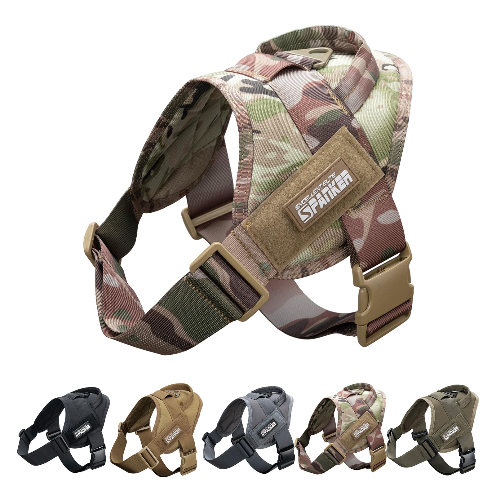 EXCELLENT ELITE SPANKER Tactical Dog Vest Training Military Patrol Service Dog Harness Easy Control Adjustable No-Pull Nylon Pet Harness with Handle for Small Medium Large Dogs(MCP-XL)