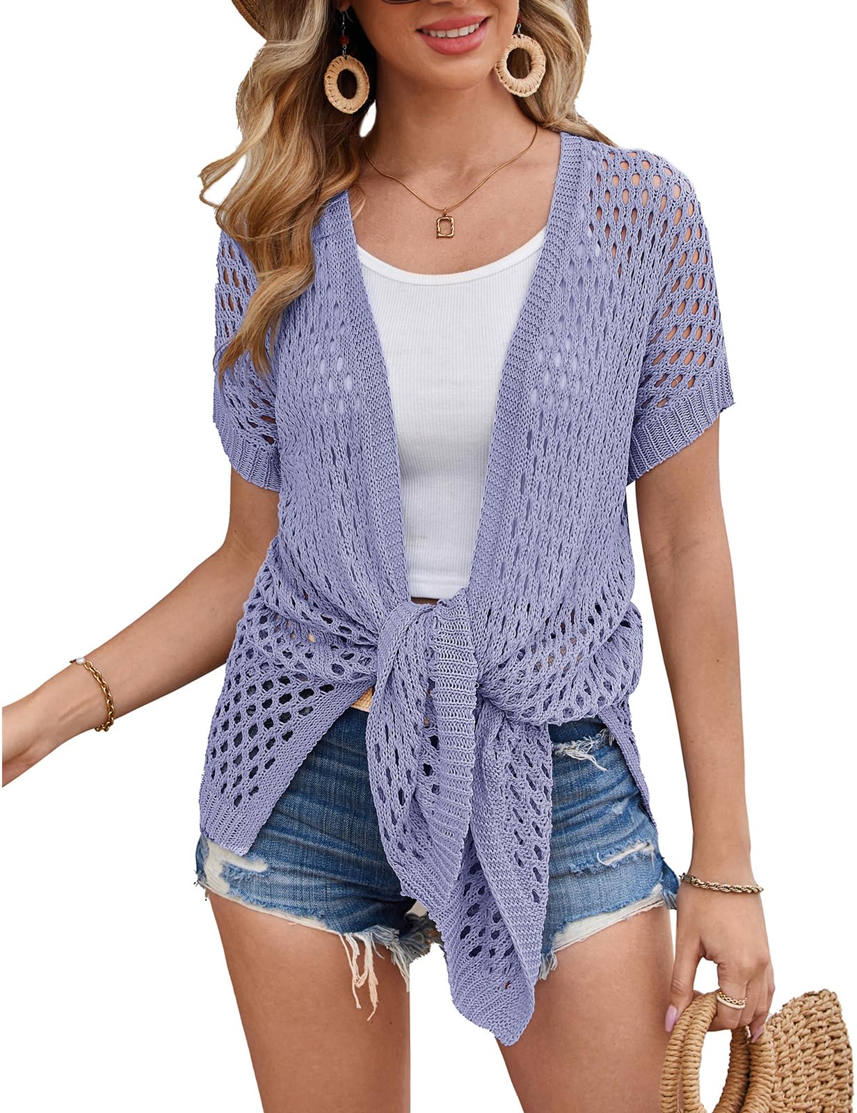 Photo 1 of Dressy Business Casual Tops for Women Lightweight Open-Front Long Cardigan Sweater Cover ups Swimsuit Cover Ups Liliac 2XL Lilac