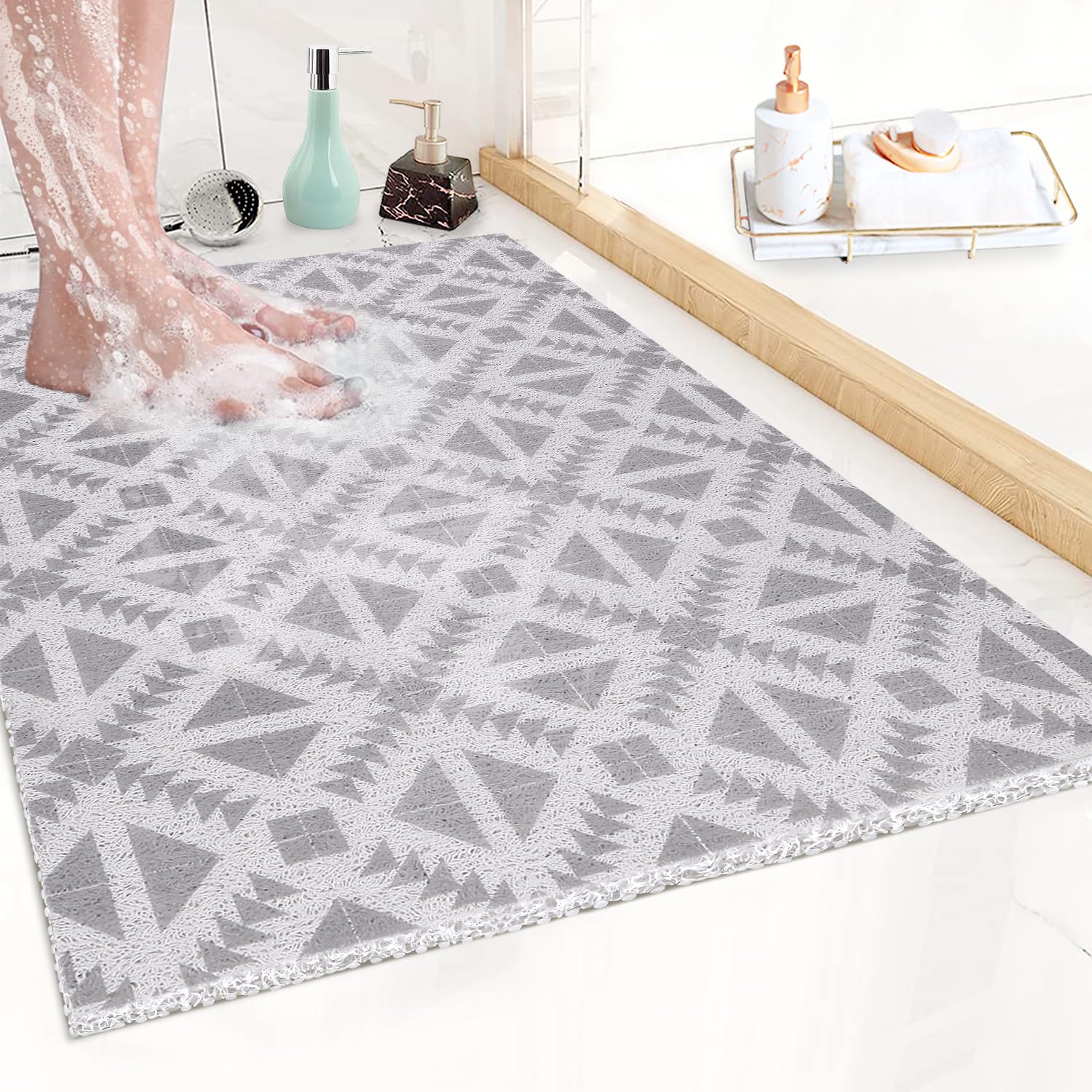 ZOKBOM Loofah Shower Mat Non Slip 60x80cm, Large Loofah Shower Mat for Inside Shower, Rectangular Anti Mould Loofah Bathtub Mat with Drain for Wet Area, PVC Shower Massage Mat for Elderly