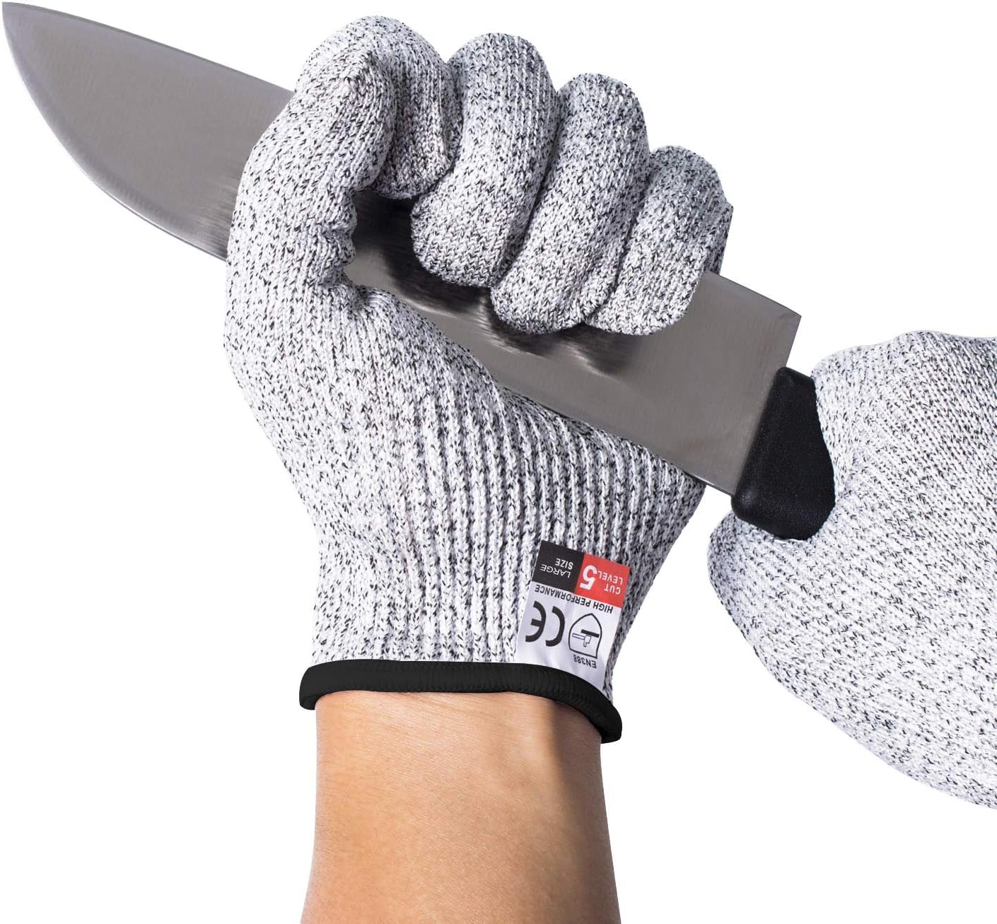 Convy GJ-0057 Cut Resistant Gloves, Safety Cutting Gloves Food Grade Level 5 Protection for kitchen, Transverse Knitting Tech, 1 Pair Large