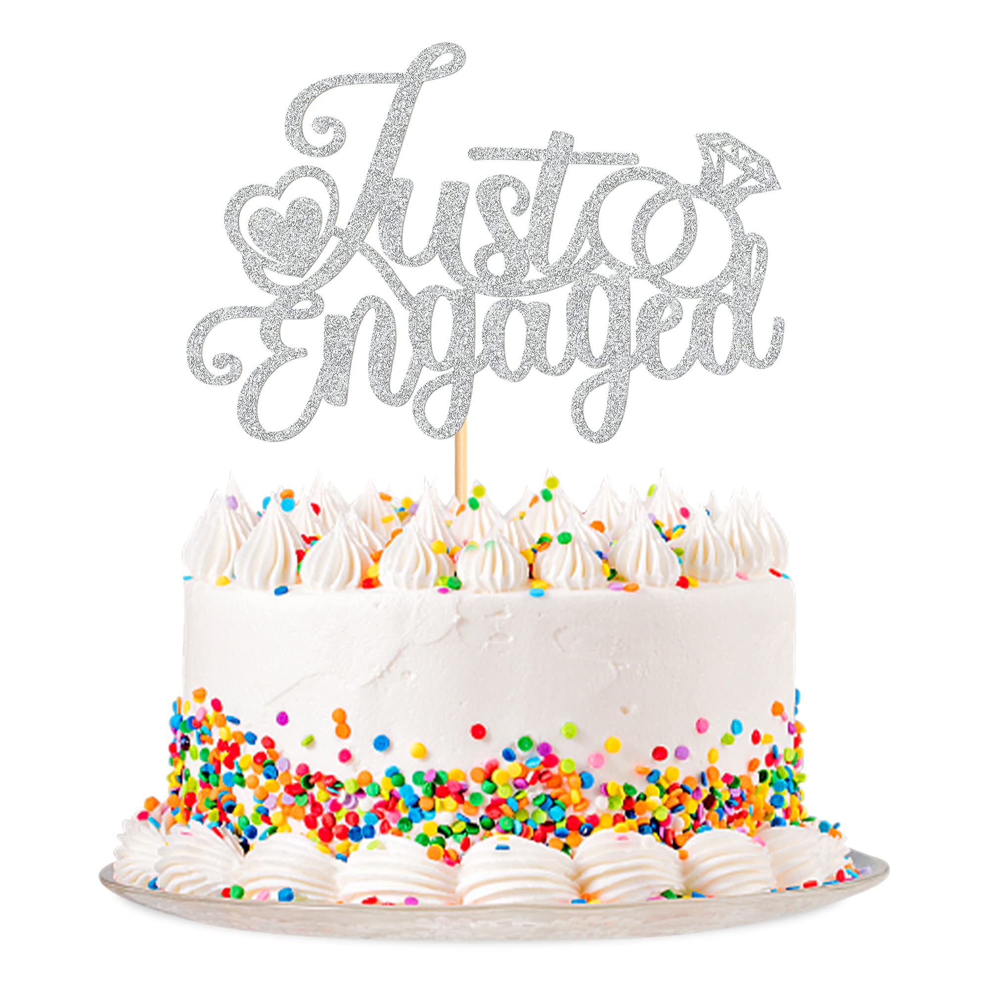 Blumomon 1 Pack Silver Just Engaged Cake Topper Rose Gold Glitter Wedding Engagement Cake Pick Bridal Shower Theme Party Cake Decorations Supplies