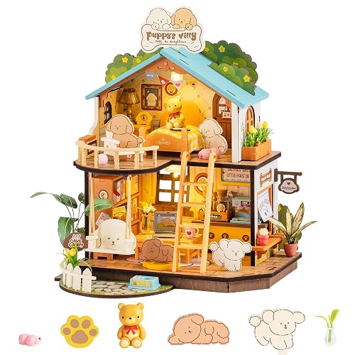 Rolife Model Kit - DIY Miniature House Kit for Adults Puppy's Cozy Villa, Mini House Building Kit 3D Puzzle Dolls House Teens Adult Craft Kit