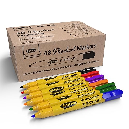 SHOW-ME Flipchart Markers - Pack of 48 Bullet-Tip - Assorted Colours
