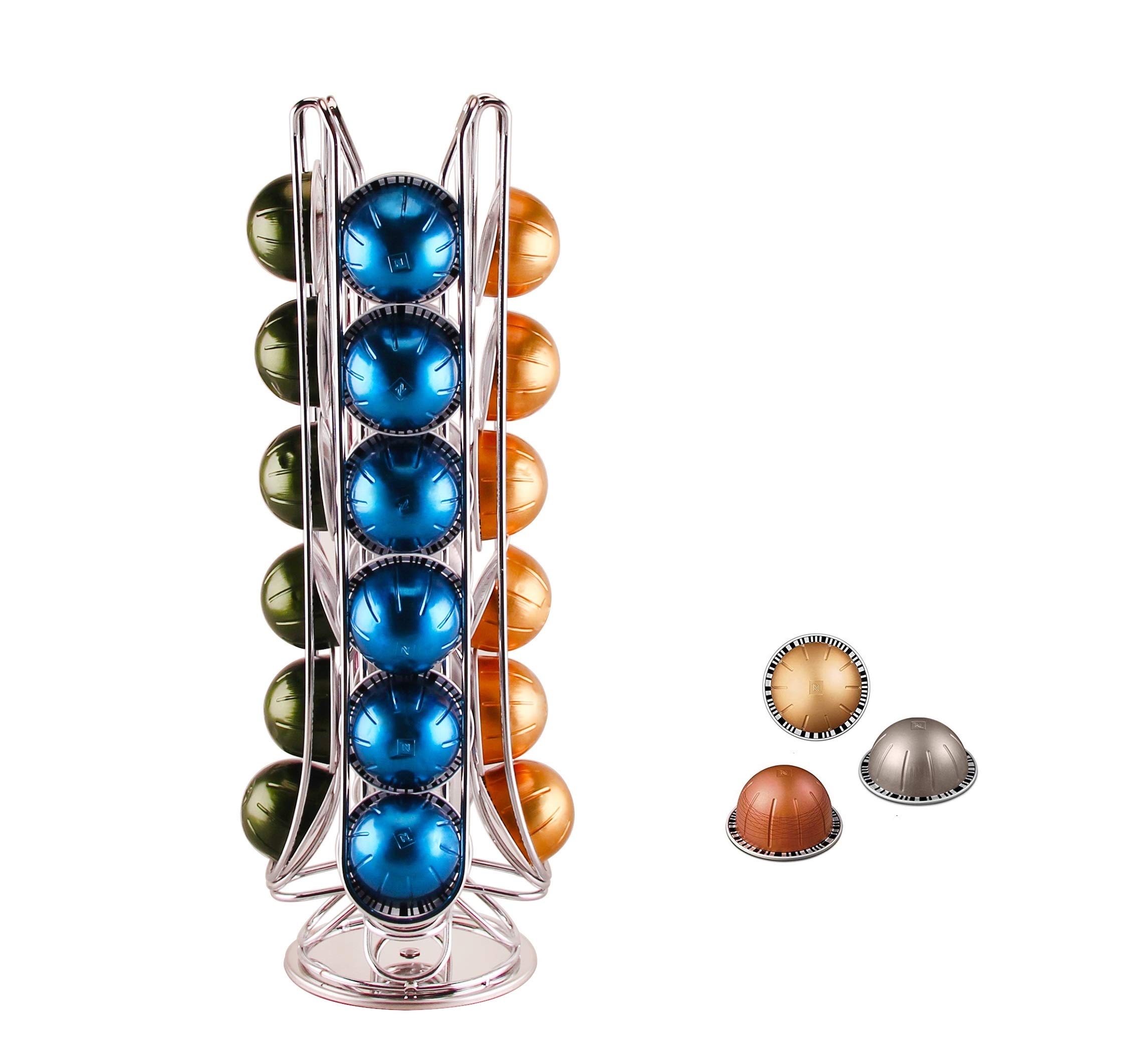 EXZACT Coffee Capsule Holder, Compatible with Vertuo, Not Sold or Created by Vertuo, Max Capacity 24pcs Pod, Rotating Coffee Pod Stand Rack (New Packaging)