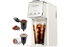 KIDISLE Hot & Iced Coffee Maker, Single Serve Coffee Maker for K Cup & Ground Coffee, Pod Coffee Machine with Bold Setting, Quick Brew & Compact Design, Travel Mug Friendly, White