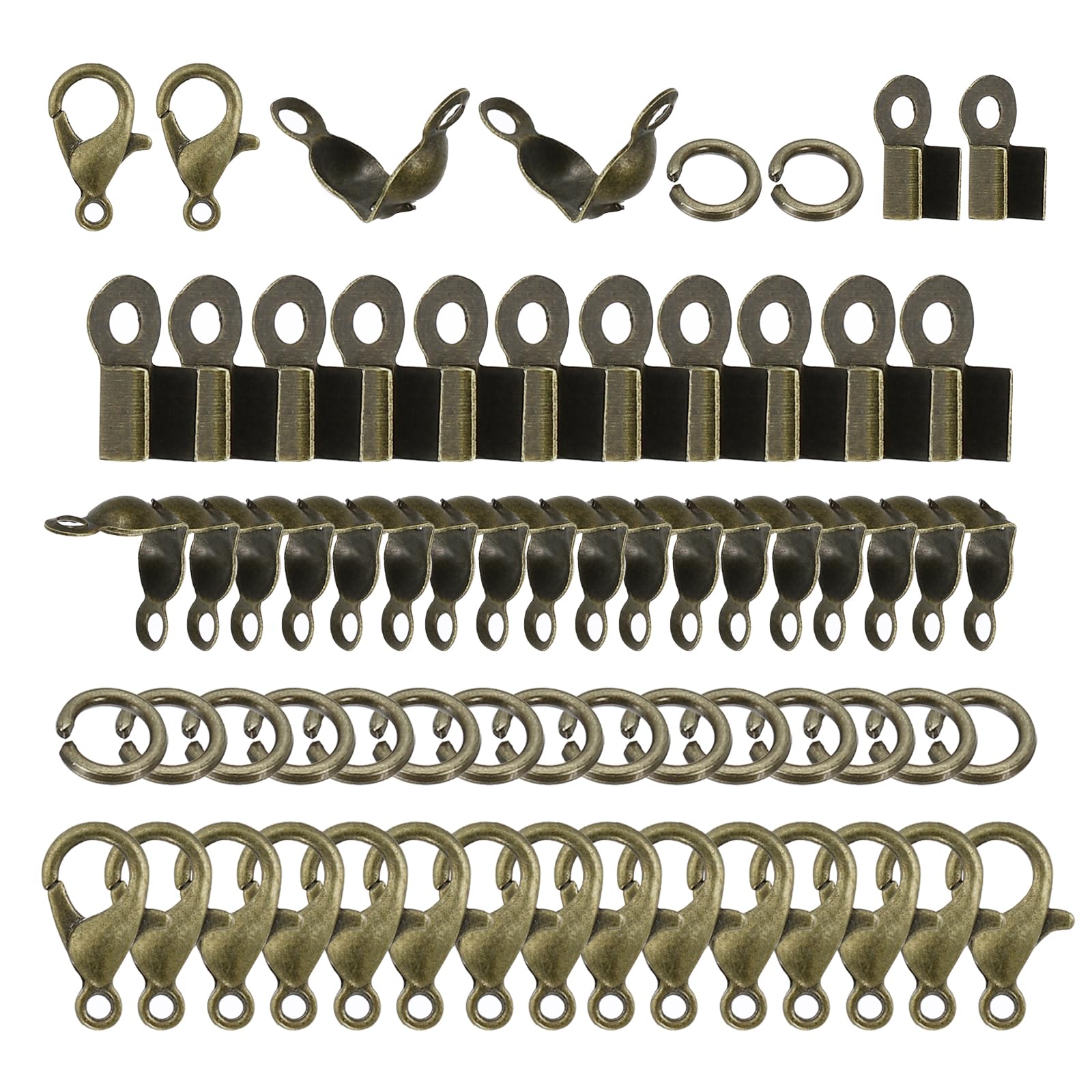 PATIKIL Jewelry Making Accessories Set, 50 Pcs Lobster Clasp 200 Pcs Bead Tips Knot Covers 200 Pcs Open Jump Ring 200 Pcs Fold Over Cord End Caps for Jewelry DIY, Bronze