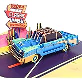 HEARTAGS- Pop Up Birthday Card for Men, Car Birthday Card For Dad, Husband, Brother, Son, Grandpa, 3D Popup Greeting Cards Size 6x8 inches Includes Message Note and Envelop