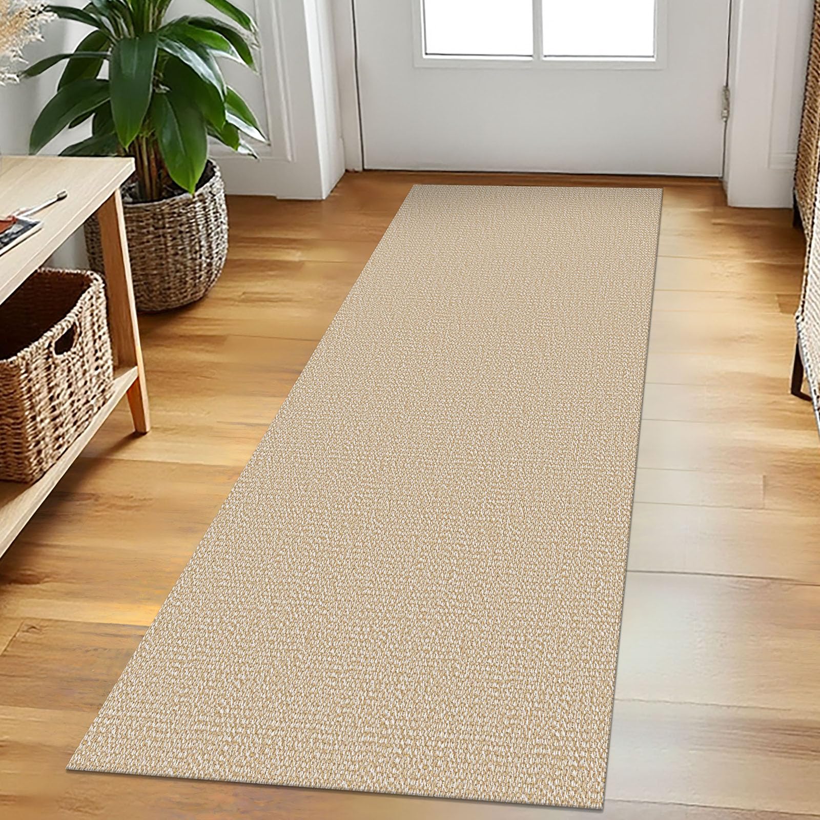 Photo 1 of EARTHALL Washable Runner Rug 2x5 Ft Non Slip Runners for Hallways Cotton Rubber Backed Kitchen Runner Braided Indoor Floor Carpet Runners for Entryway, Hallway, Kitchen, Bedroom, Golden Beige/White